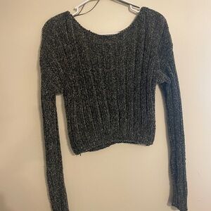 Cropped Ribbed Long-Sleeve Sweater - Dark Green